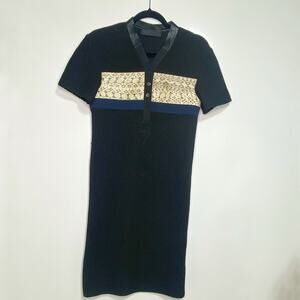 Proenza Schouler Short Sleeve Knit Midi Dress Snakeskin Accents Black XS